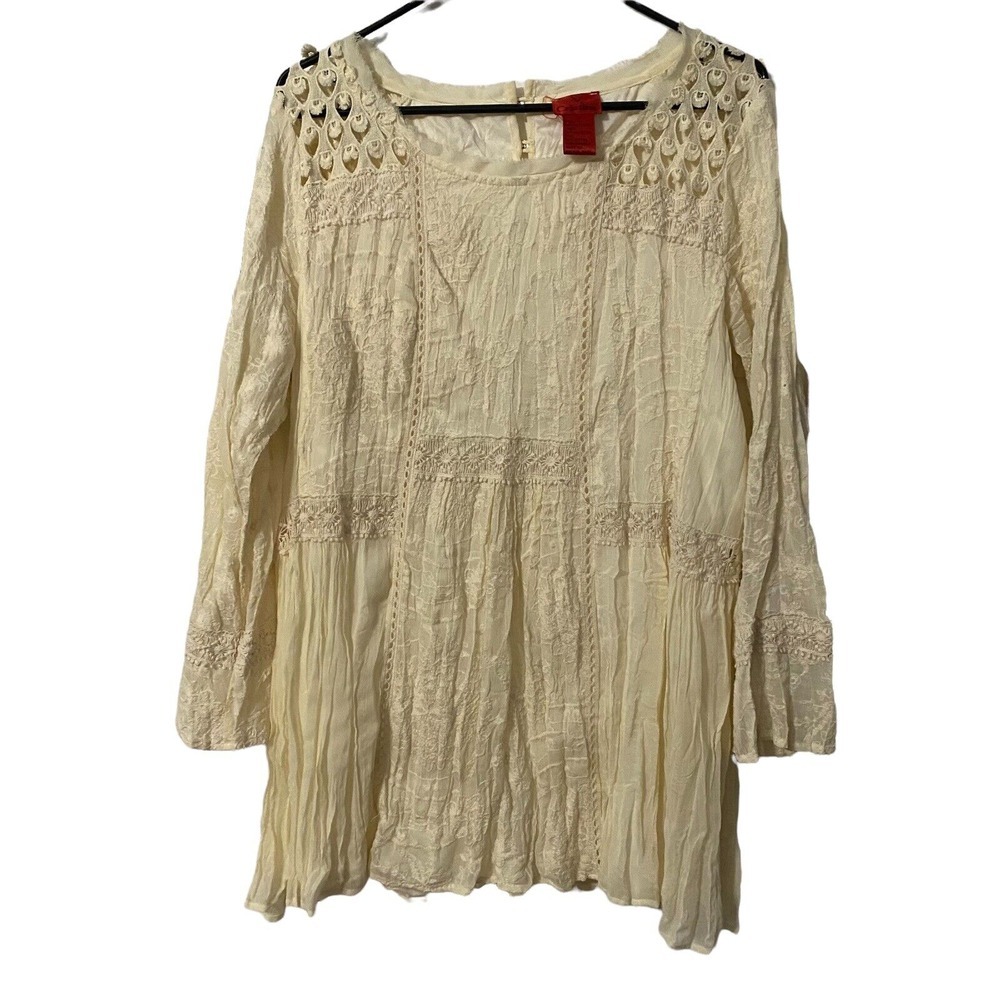 V Cristina dress women's L Cream White Lace Long Bell Sleeves mini whimsical